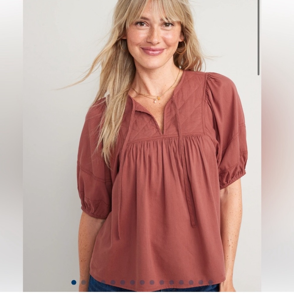 NWT Old Navy Puff Sleeve Split Neck Quilted Swing Top ~ Rust ~ Sz L
